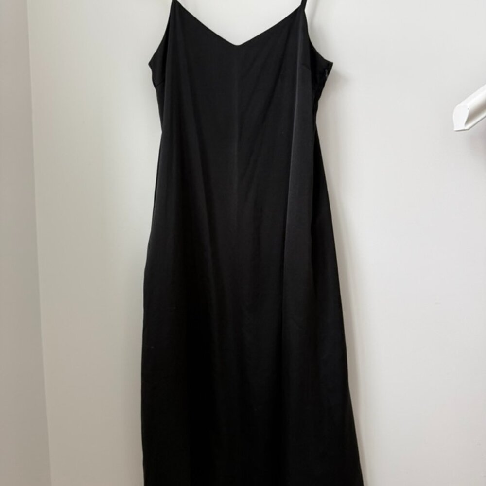 UNIQLO Black Satin Slip Dress | Midi | Adjustable Straps (M)